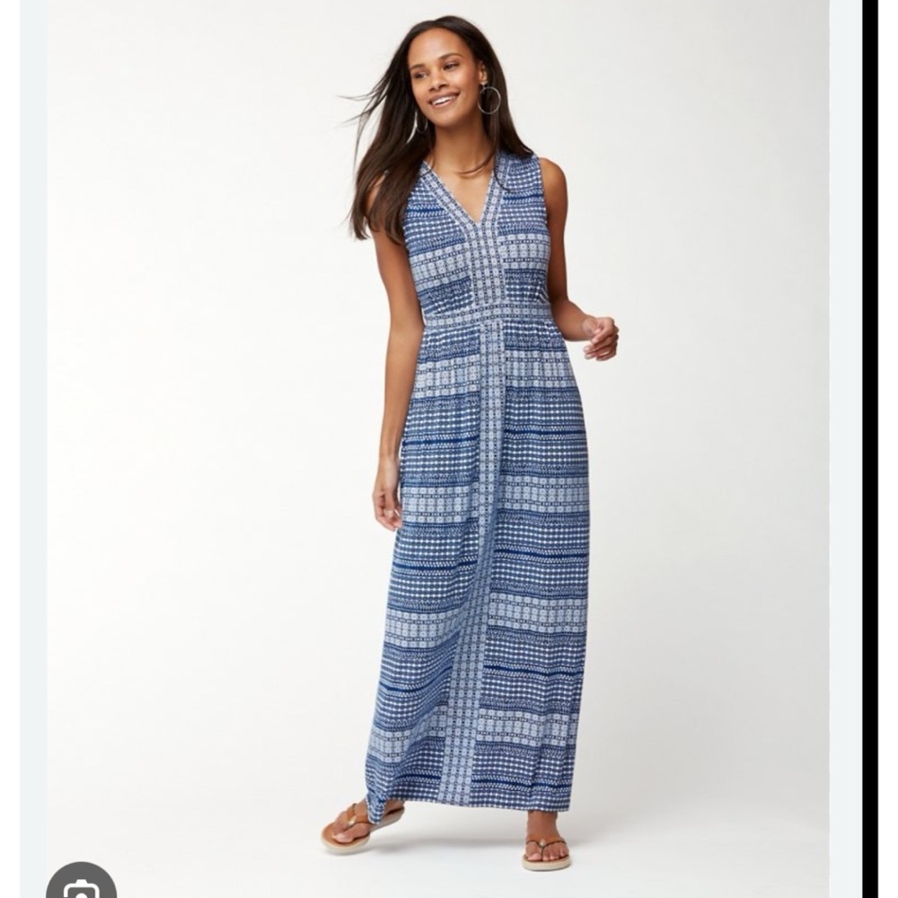 Tommy Bahama Small Greek Grid Tambour Maxi Dress Sleeveless Womens READ